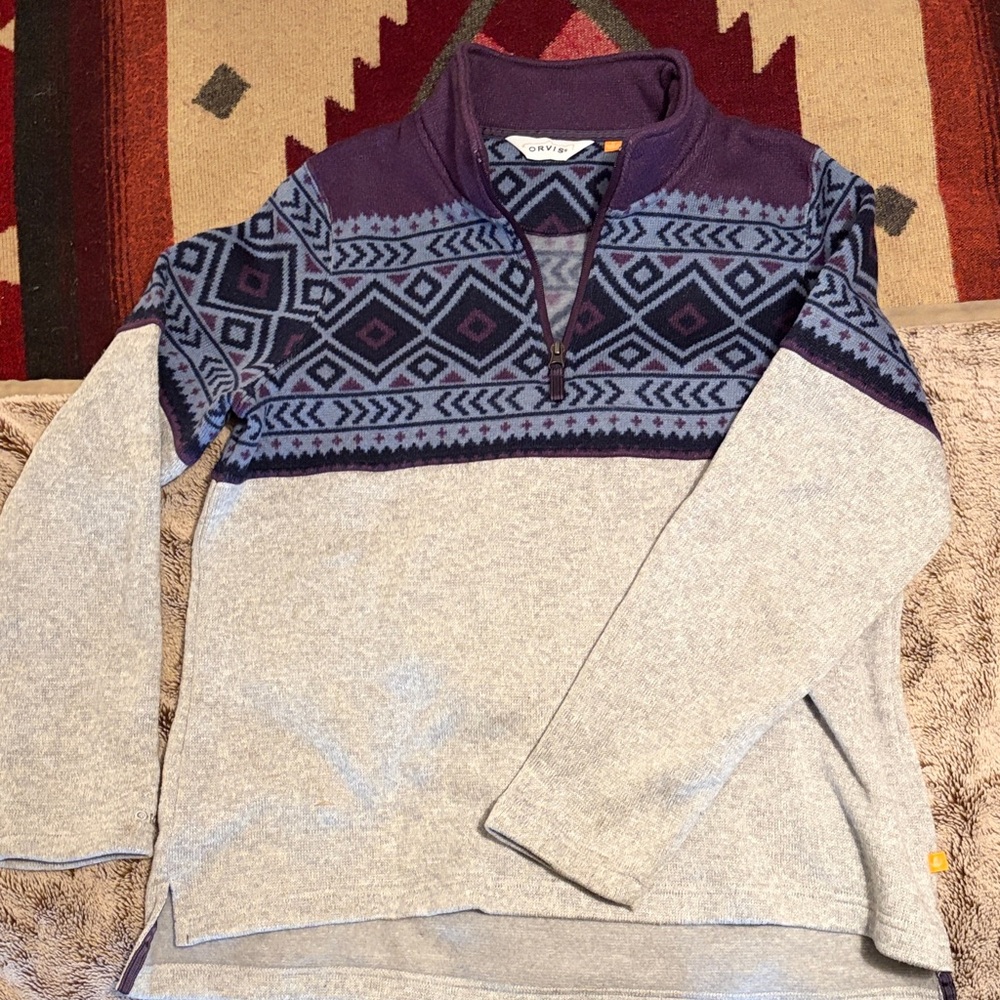 Orvis Purple and Light Blue Geometric Half-Zip Sweater